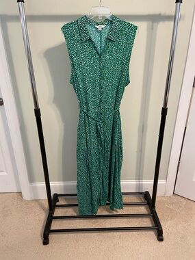 croft & barrow Green Printed Sleeveless Maxi Shirt Dress